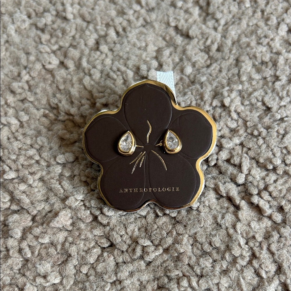 Anthropologie Gold Teardrop Crystal Stud Earrings - Brown/Gold